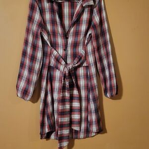Red and Black Plaid Dress with Belt